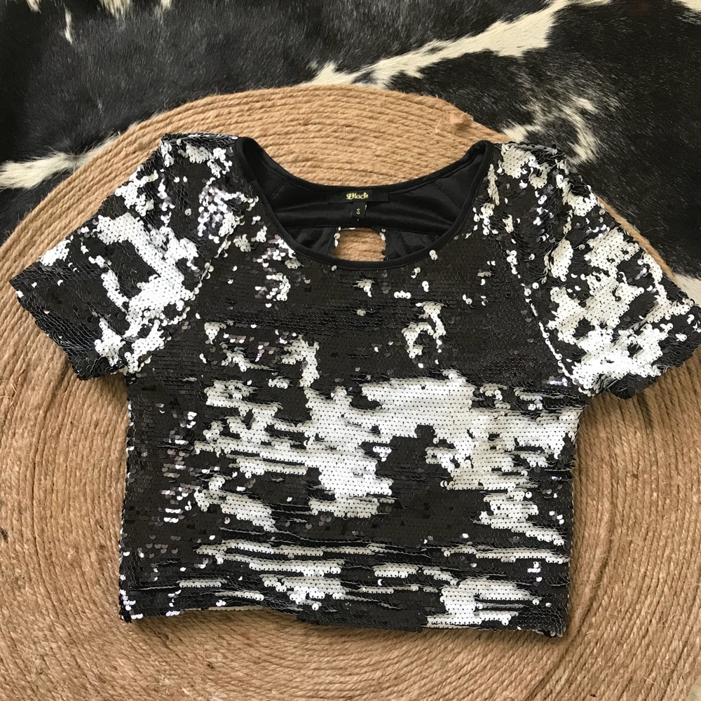 Need Supply Black and White Sequin Crop Top